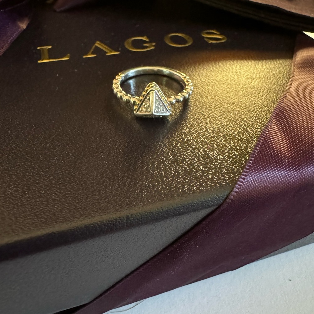 LAGOS DIAMOND 0.23 CTW 18K YELLOW GOLD & STERLING SILVER PYRAMID RING - Size 7 - Picture 1 of 6